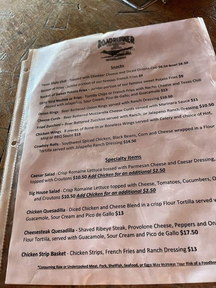 Roadrunner Steak House-Saloon - New River, AZ menu_pic