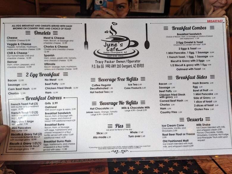 June's Diner - Overgaard, AZ menu_pic