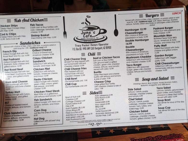 June's Diner - Overgaard, AZ menu_pic