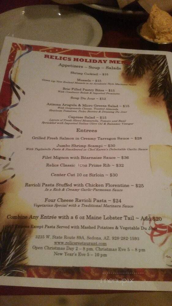 Relics At Rainbows End - Sedona, AZ menu_pic