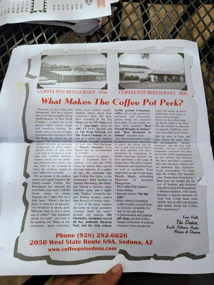 Coffee Pot Restaurant and Gift Shop - Sedona, AZ menu_pic