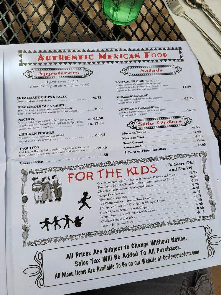 Coffee Pot Restaurant and Gift Shop - Sedona, AZ menu_pic