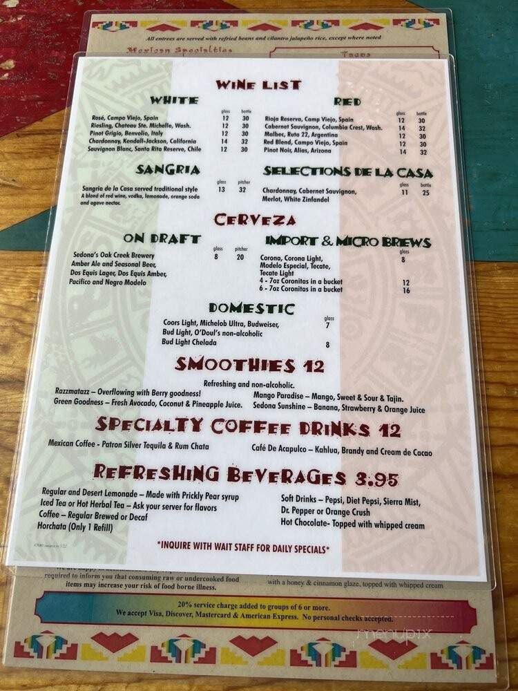 Oaxaca Restaurante & Cantina - Sedona, AZ menu_pic