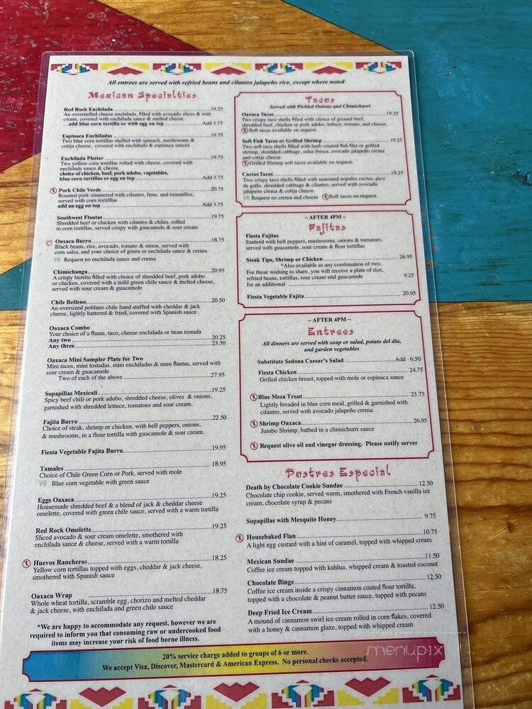 Oaxaca Restaurante & Cantina - Sedona, AZ menu_pic