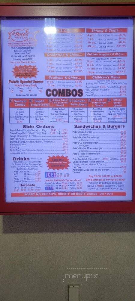 Pete's Fish & Chips - Tolleson, AZ menu_pic