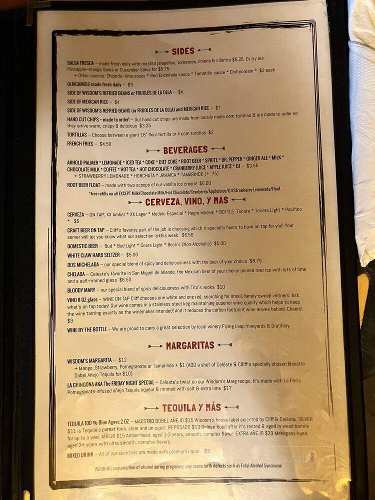 Wisdom's Cafe - Tumacacori, AZ menu_pic