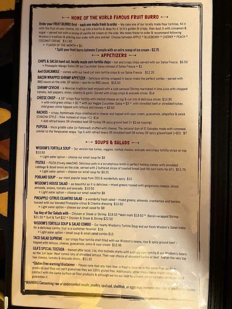 Wisdom's Cafe - Tumacacori, AZ menu_pic