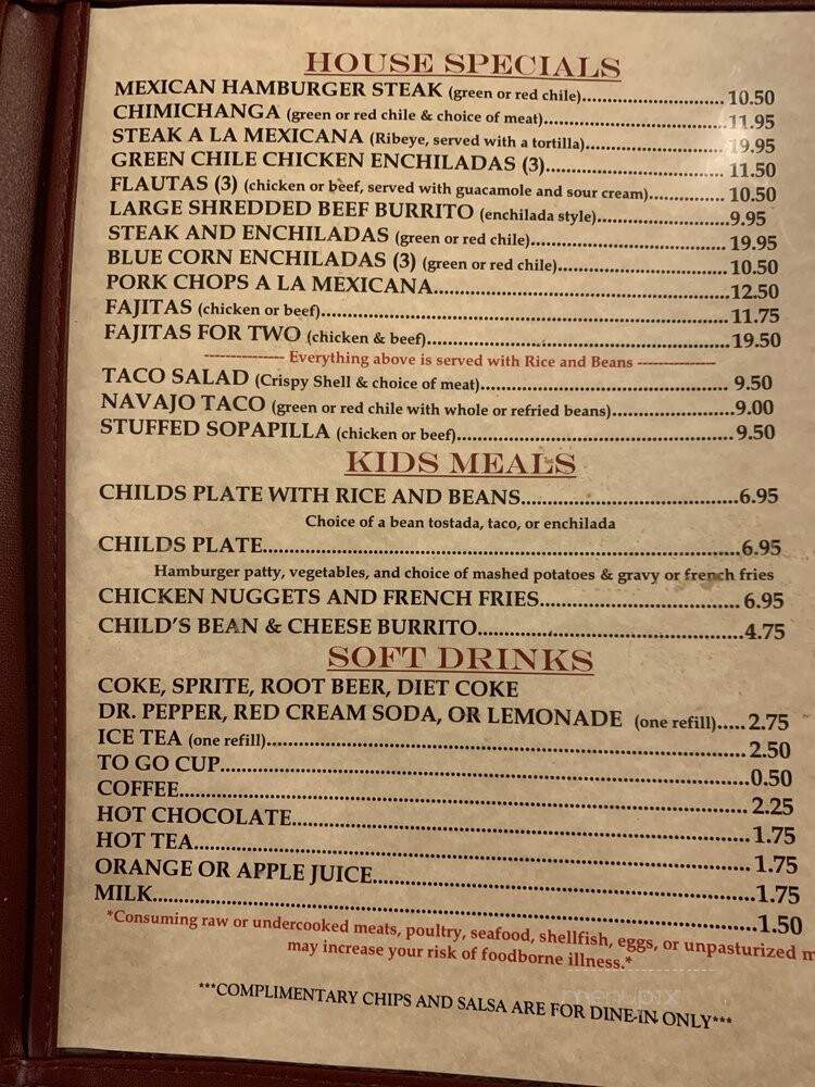 Casa Blanca Cafe - Winslow, AZ menu_pic