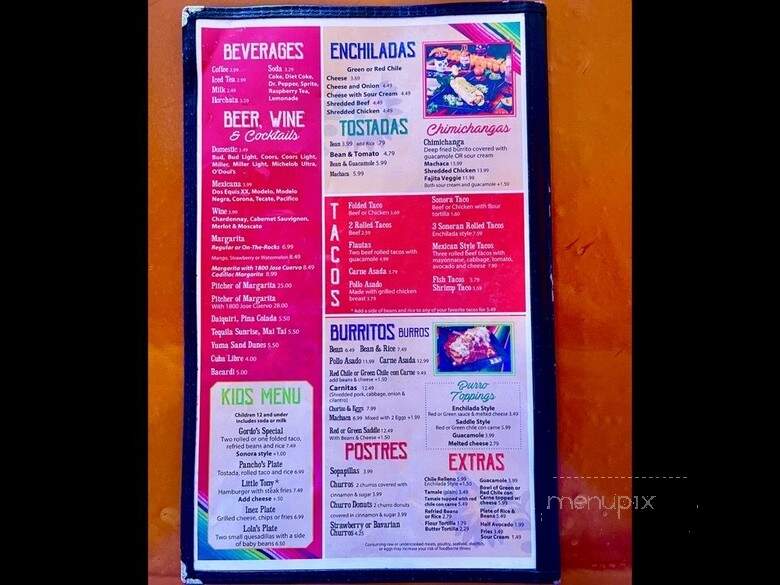 El Charro Cafe - Yuma, AZ menu_pic
