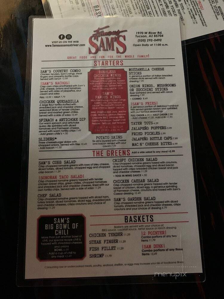 Famous Sam's Restaurant & Bar - Tucson, AZ menu_pic