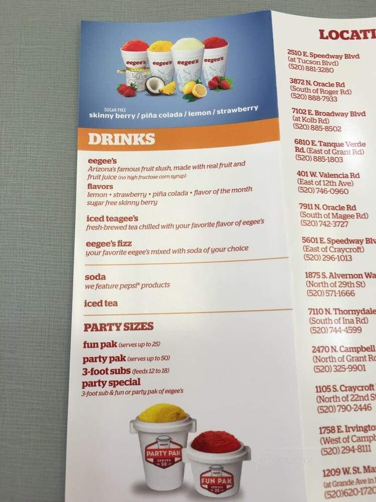Eegee's - Tucson, AZ menu_pic