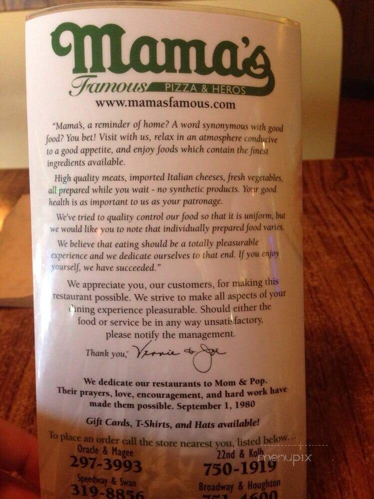 Mama's Famous Pizza & Heros - Tucson, AZ menu_pic