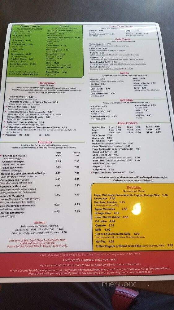 Betitos Mexican Food - Tucson, AZ menu_pic