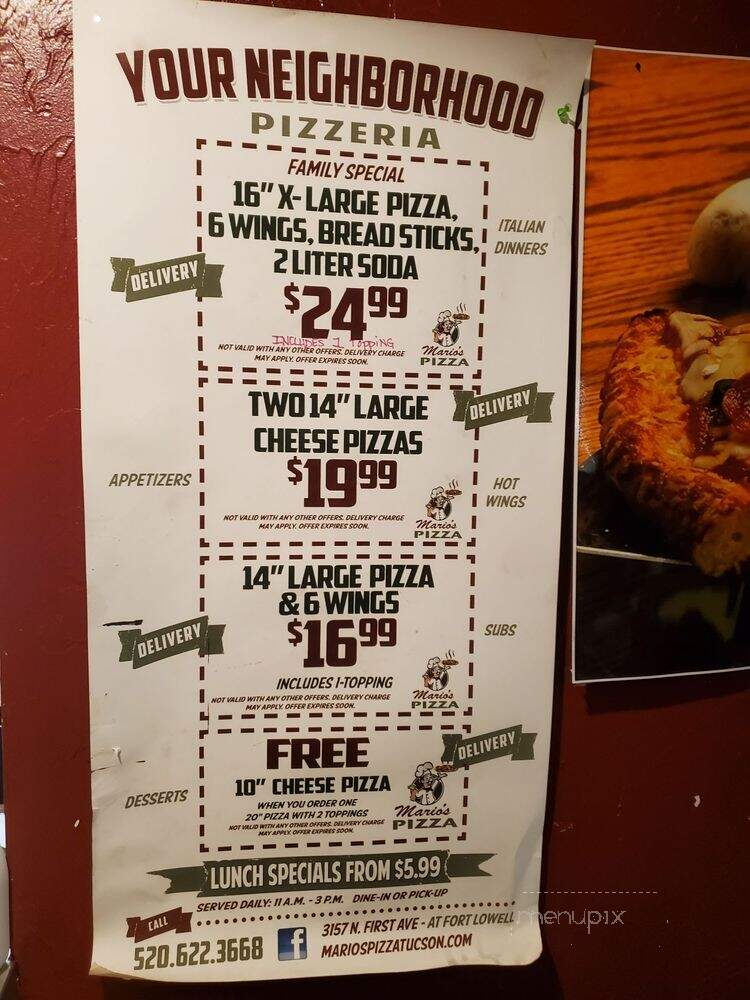 Mario's Pizza - Tucson, AZ menu_pic