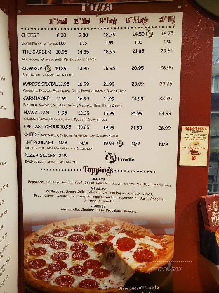 Mario's Pizza - Tucson, AZ menu_pic