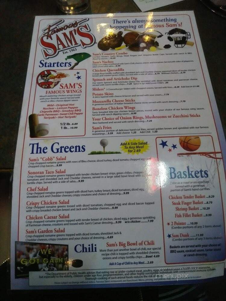 Famous Sam's Restaurant & Bar - Tucson, AZ menu_pic