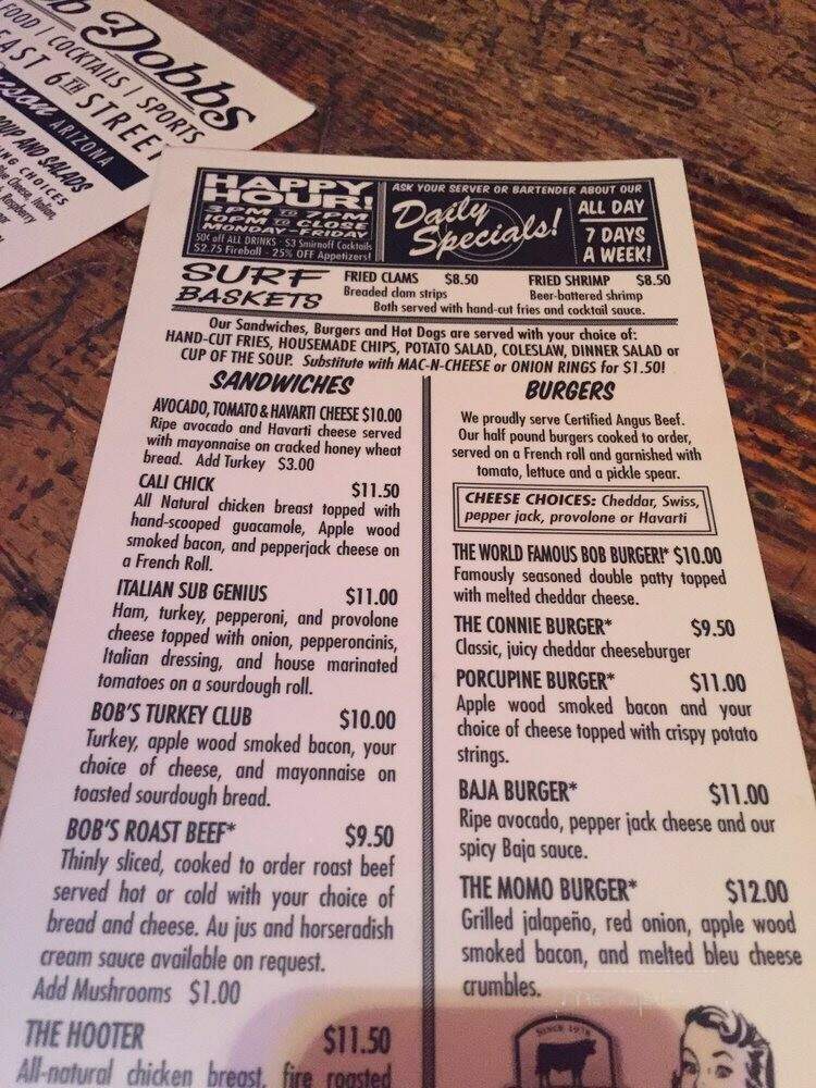 Bob Dobb's Bar & Grill - Tucson, AZ menu_pic