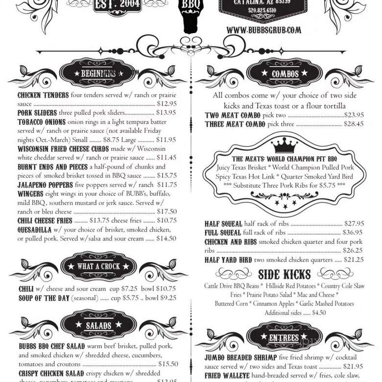 Bubb's Grub - Tucson, AZ menu_pic