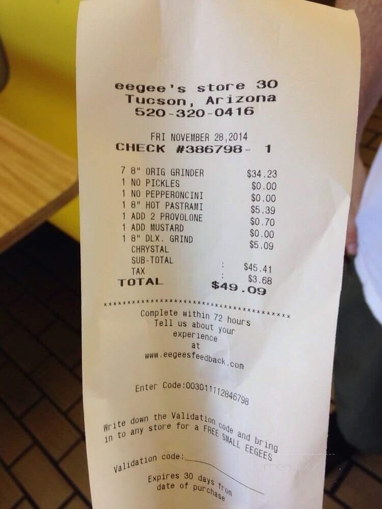 Eegee's - Tucson, AZ menu_pic