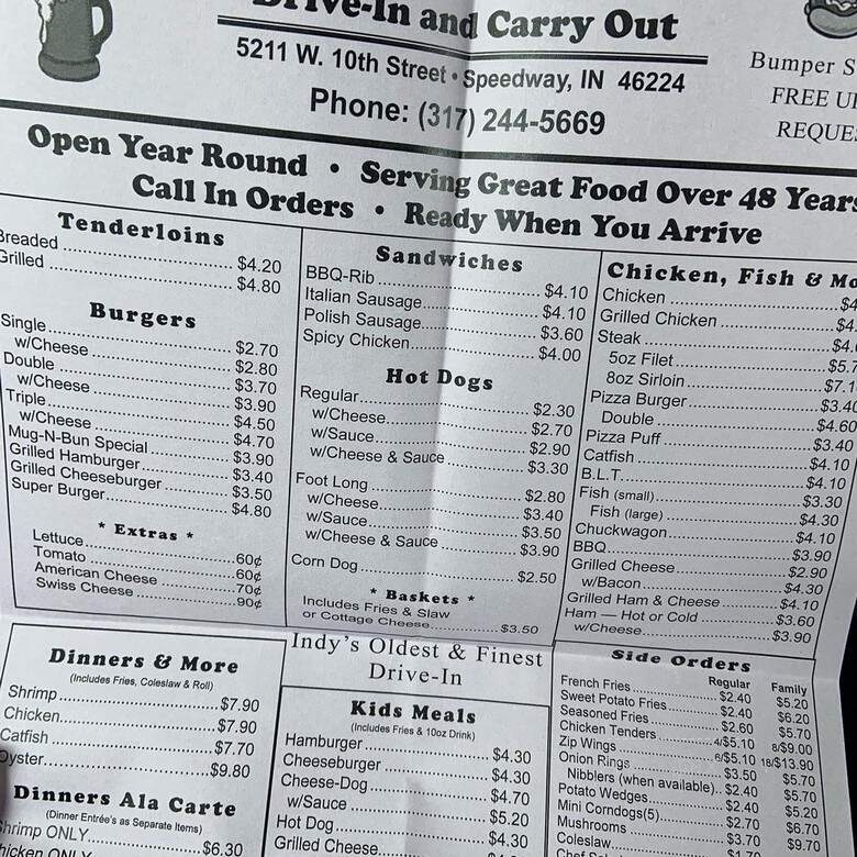 Mug'n Bun Drive In - Speedway, IN menu_pic