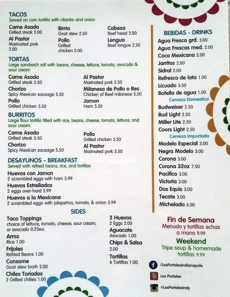 Los Porpales Restaurant - Indianapolis, IN menu_pic