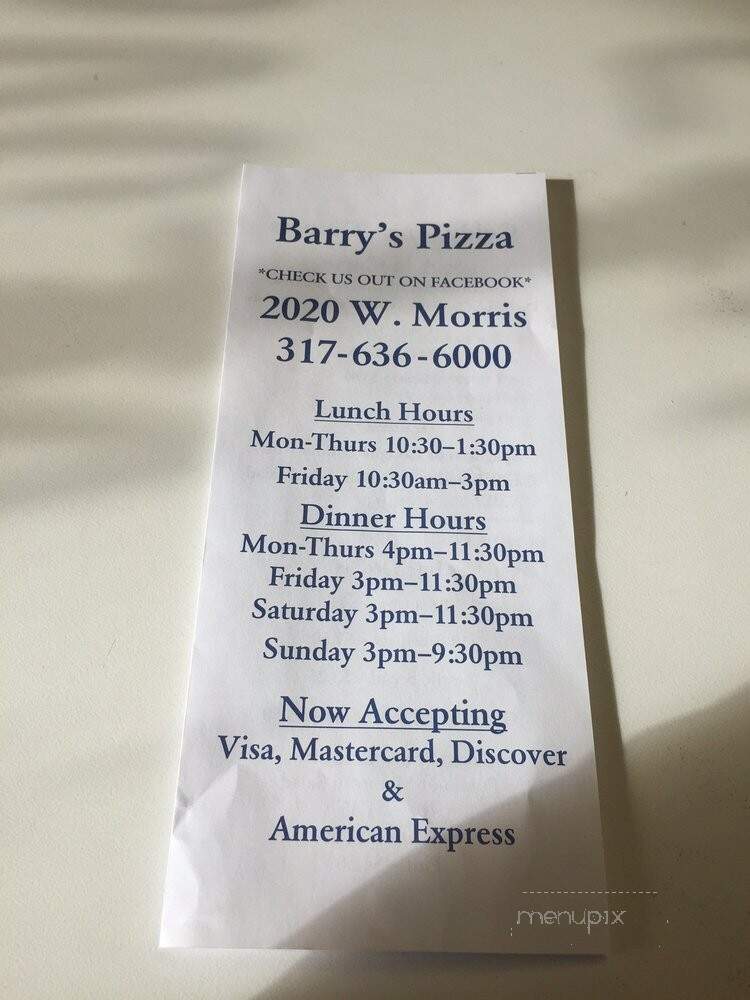 Barry's Pizza - Indianapolis, IN menu_pic