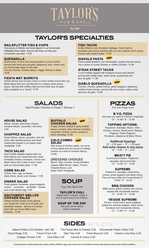 Taylor's Pub - Indianapolis, IN menu_pic