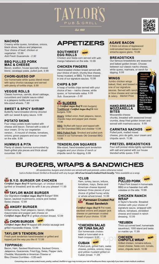 Taylor's Pub - Indianapolis, IN menu_pic