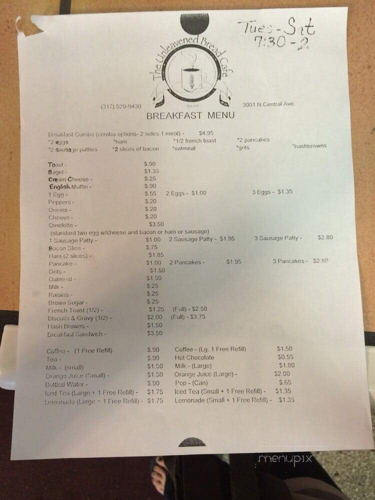 Unleavened Bread Cafe - Indianapolis, IN menu_pic