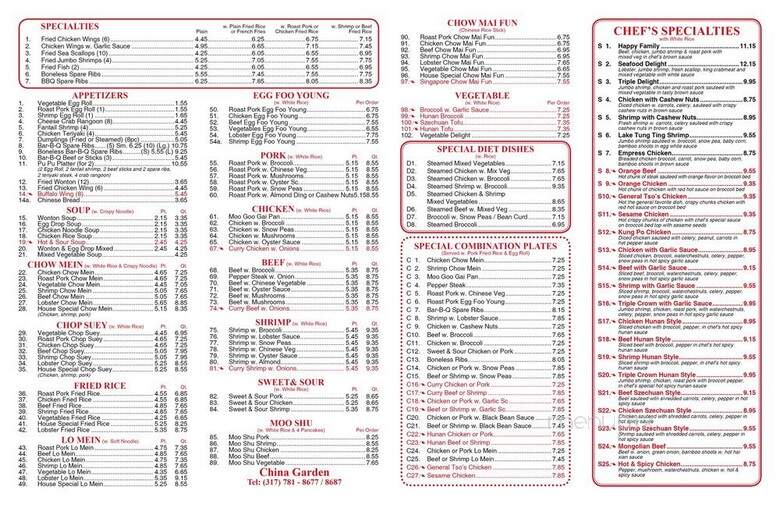 China Garden - Indianapolis, IN menu_pic