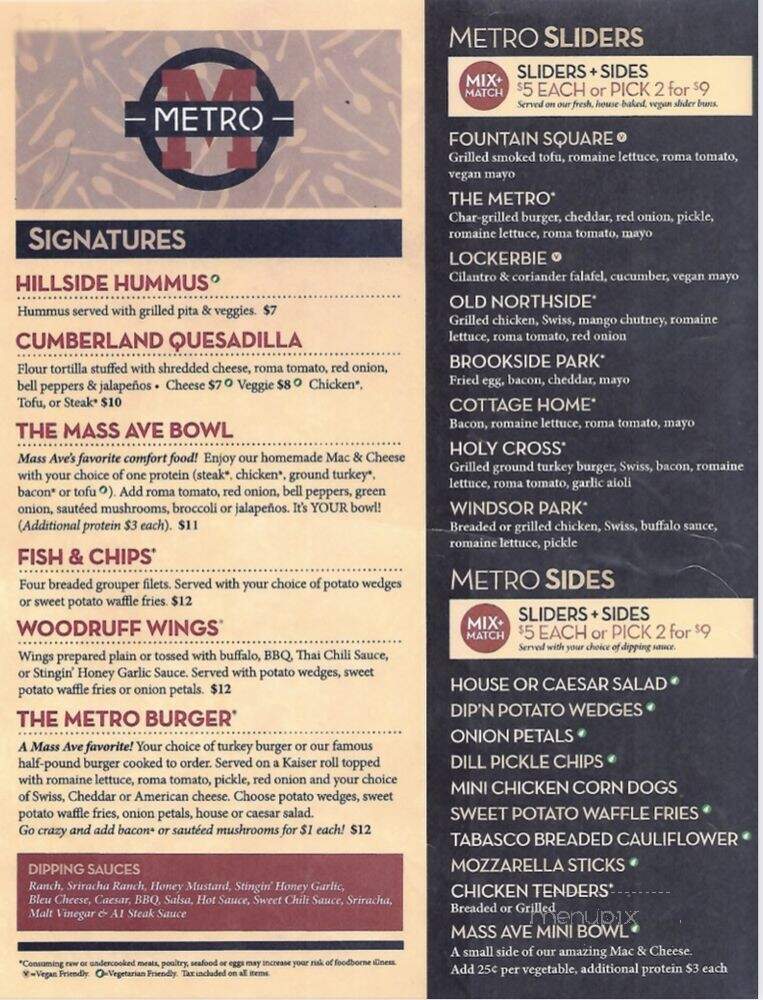 Metro - Indianapolis, IN menu_pic