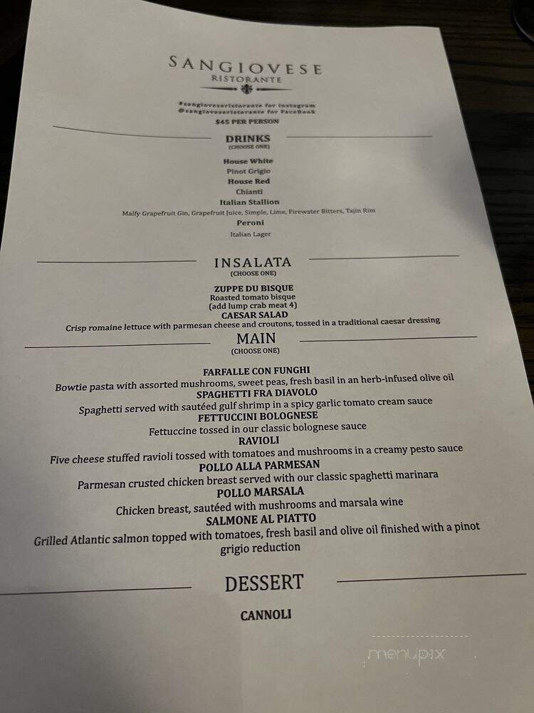 Sangiovese Ristorante - Indianapolis, IN menu_pic