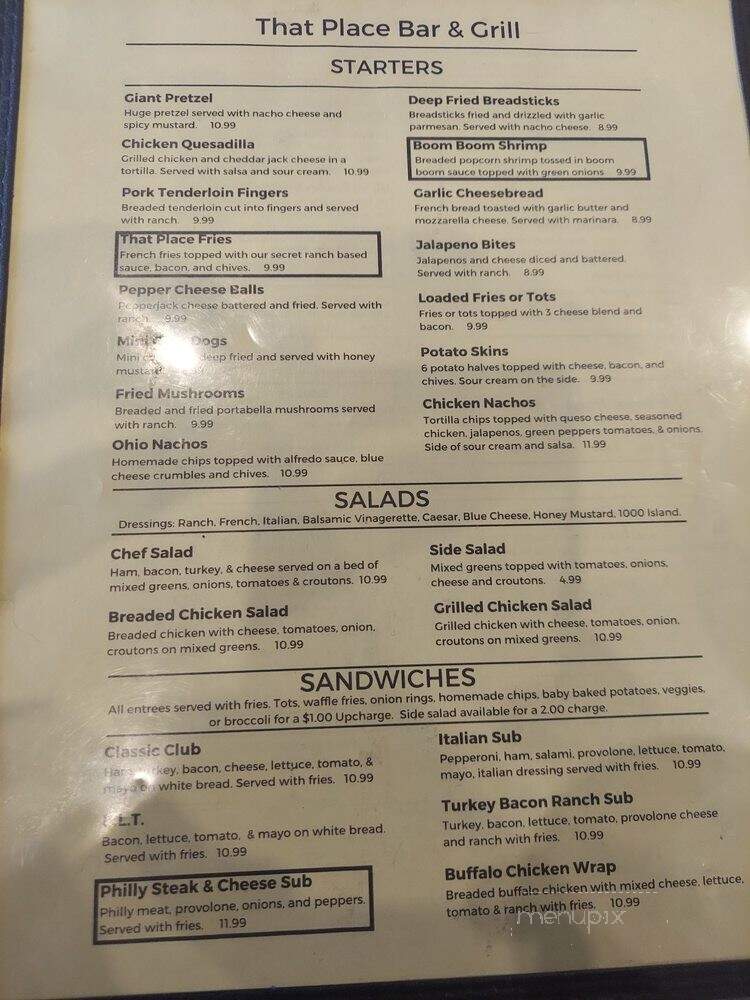 That Place In Greenwood - Indianapolis, IN menu_pic
