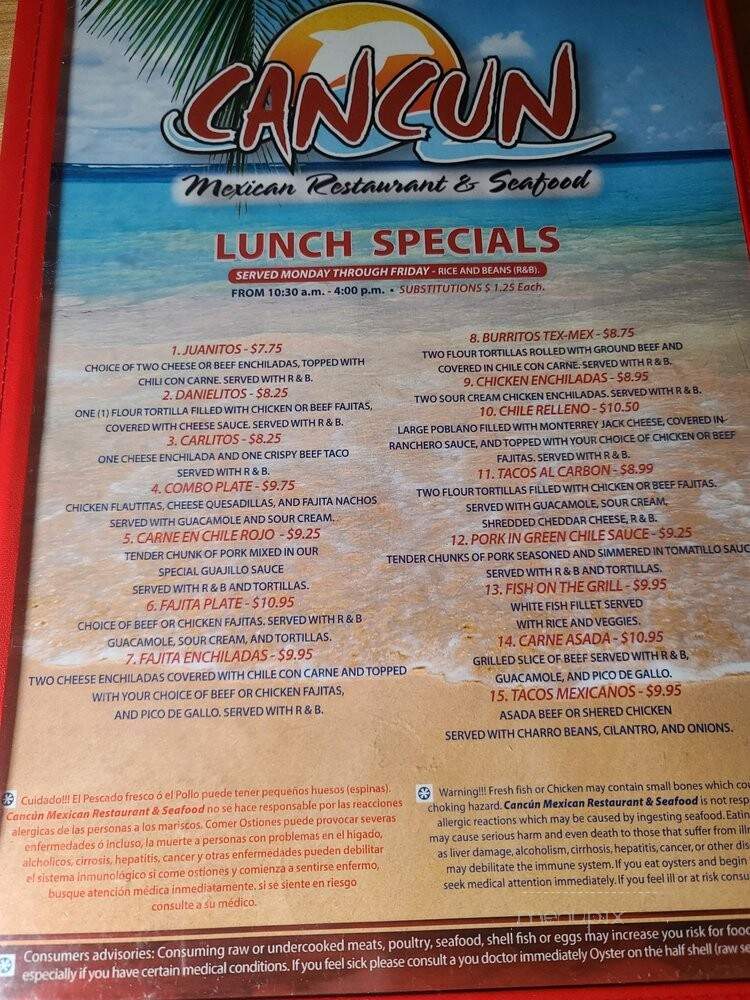 Cancun Mexican Restaurant - Fort Worth, TX menu_pic