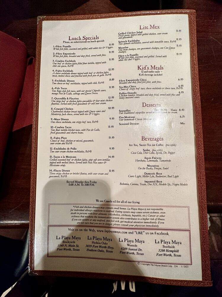 La Playa Maya - Fort Worth, TX menu_pic