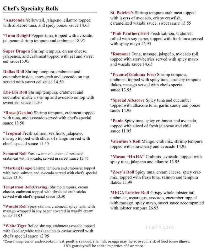 Edohana Sushi - Fort Worth, TX menu_pic