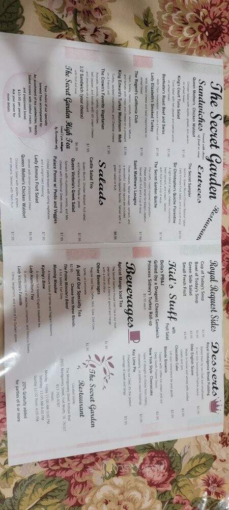 Secret Garden Restaurant - Fort Worth, TX menu_pic