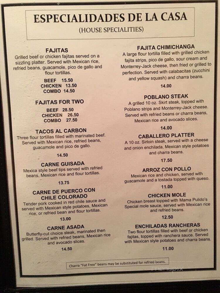 Pulido's Fajitas - Fort Worth, TX menu_pic