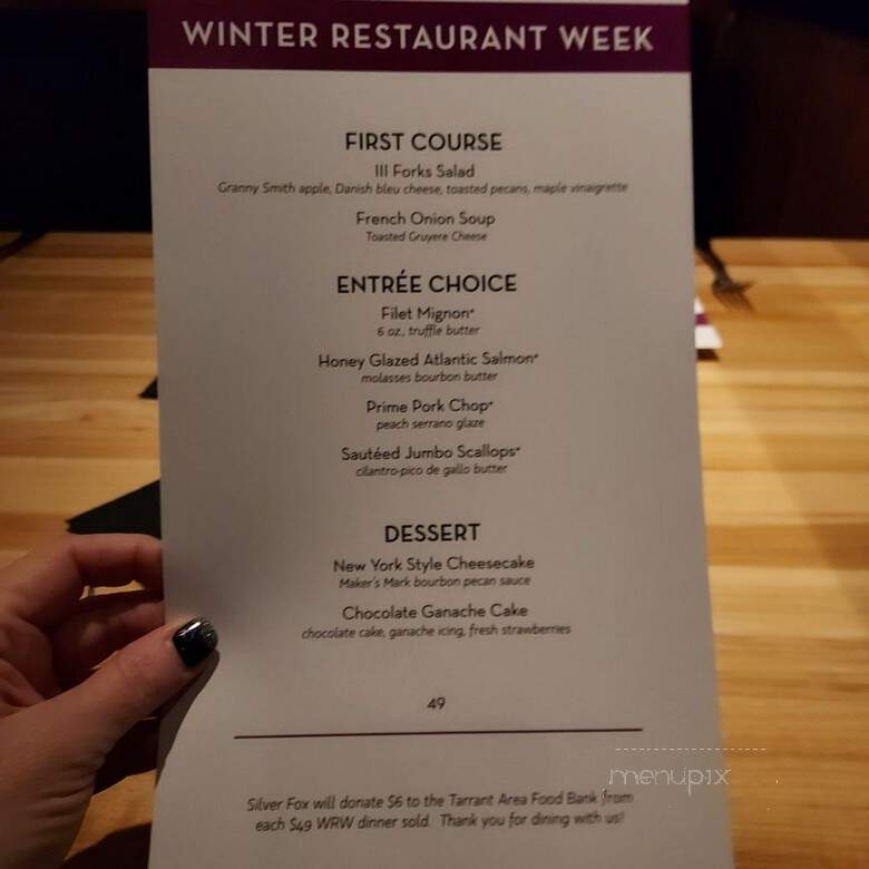 Silver Fox Steakhouse - Fort Worth, TX menu_pic