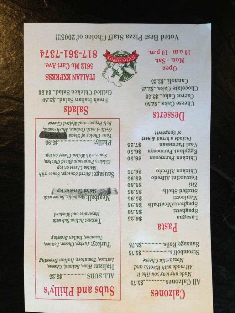 Italian Express - Fort Worth, TX menu_pic