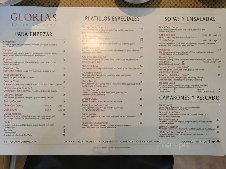 Gloria's Fort Worth Restaurant - Fort Worth, TX menu_pic