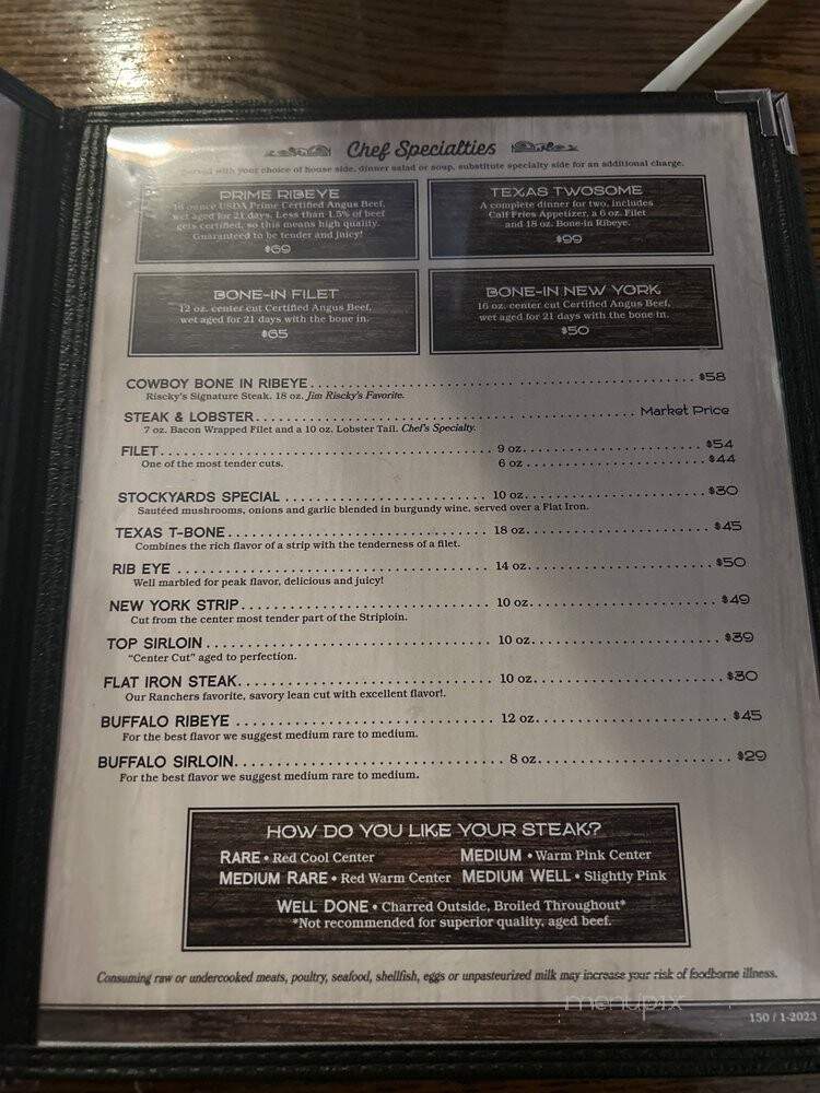 Riscky's Steakhouse - Fort Worth, TX menu_pic