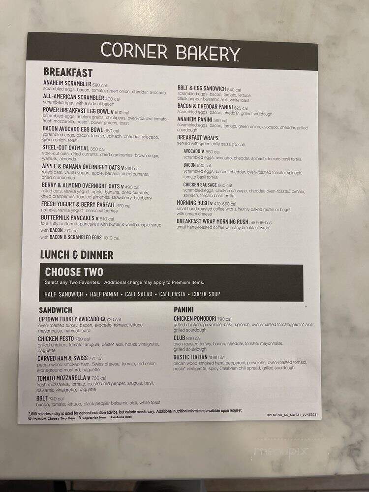 Corner Bakery Cafe - Fort Worth, TX menu_pic