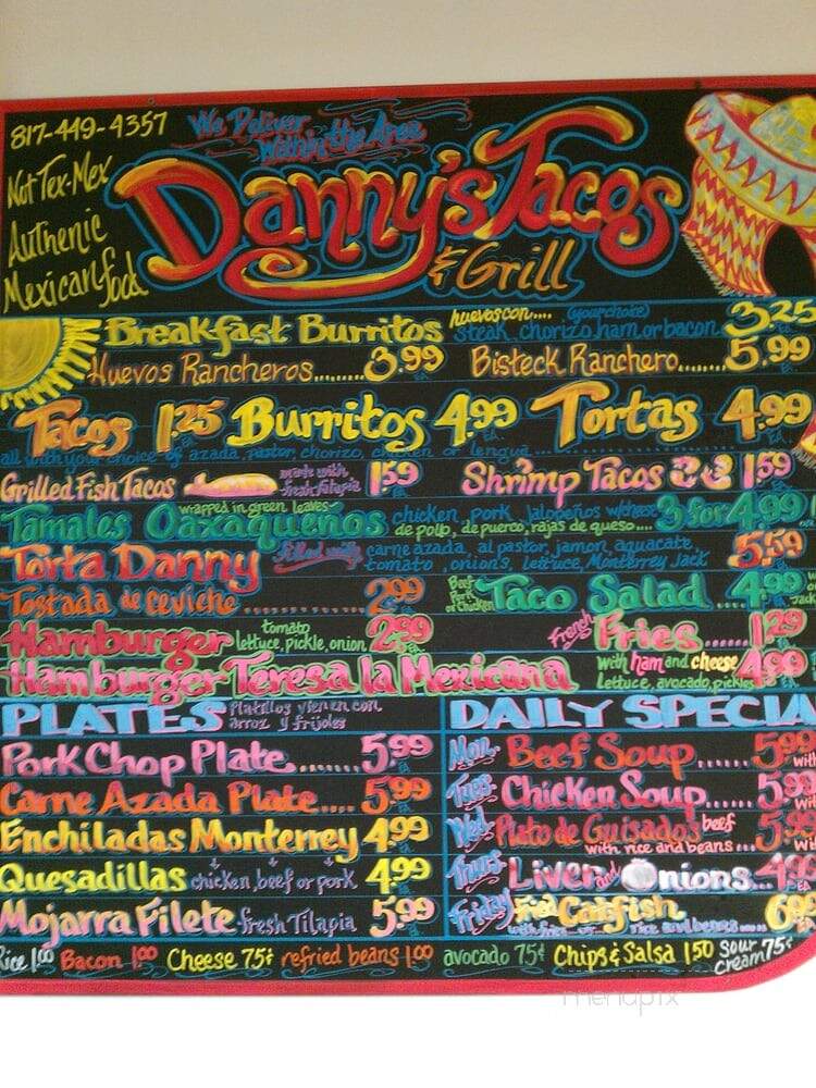 Danni's Taco & Grill - Arlington, TX menu_pic