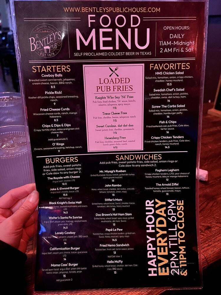 J R Bentley's Restaurant & Pub - Arlington, TX menu_pic