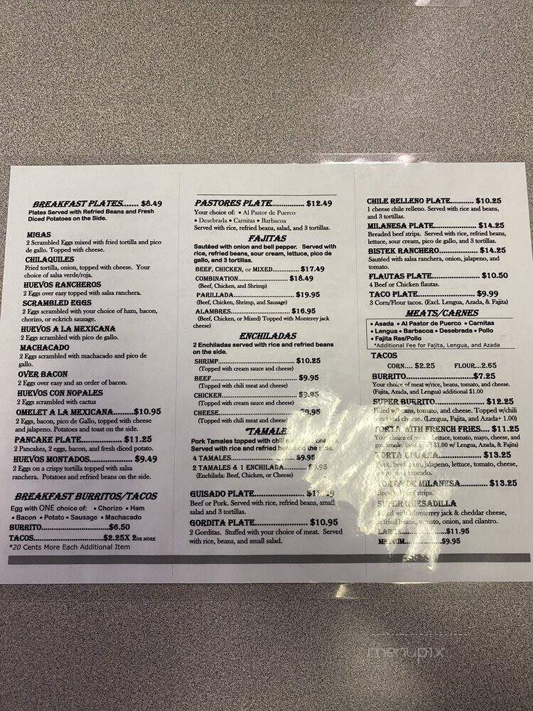 Los Pastores Mexican Food - Arlington, TX menu_pic