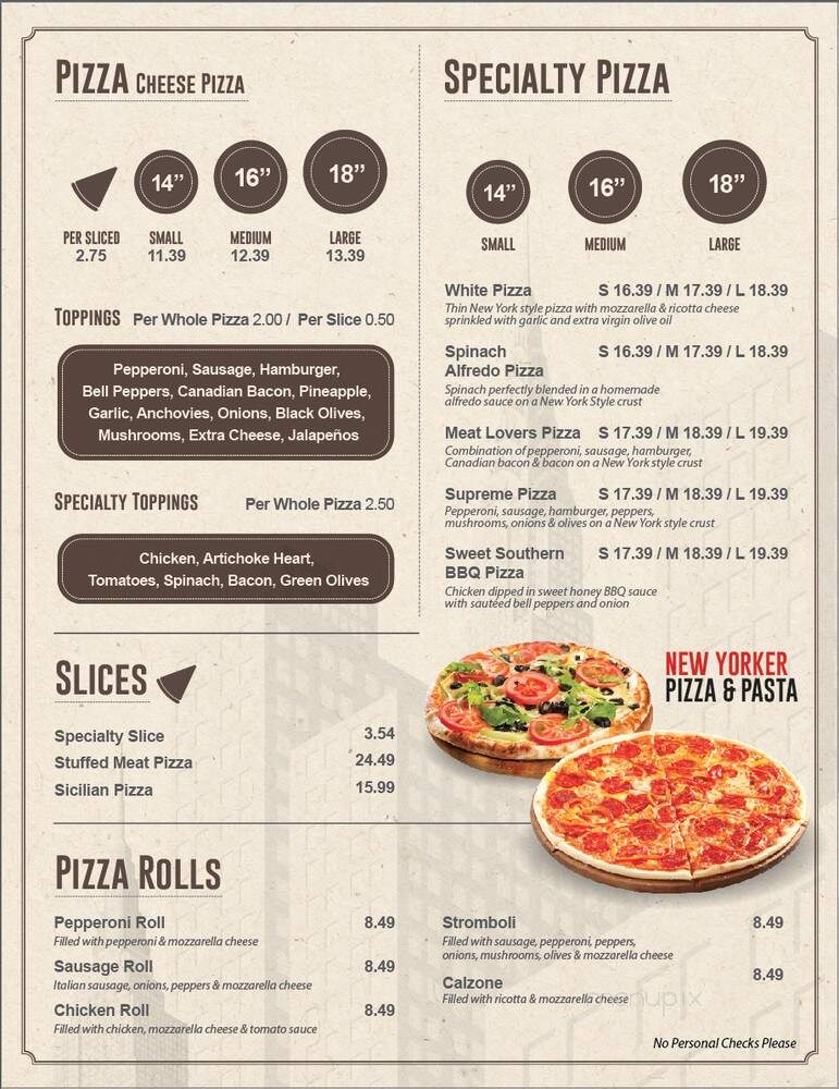 New Yorker Pizza - Arlington, TX menu_pic