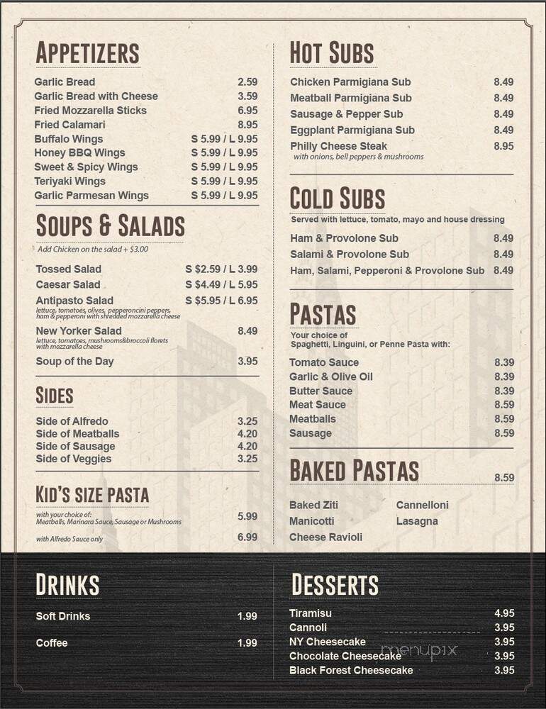 New Yorker Pizza - Arlington, TX menu_pic