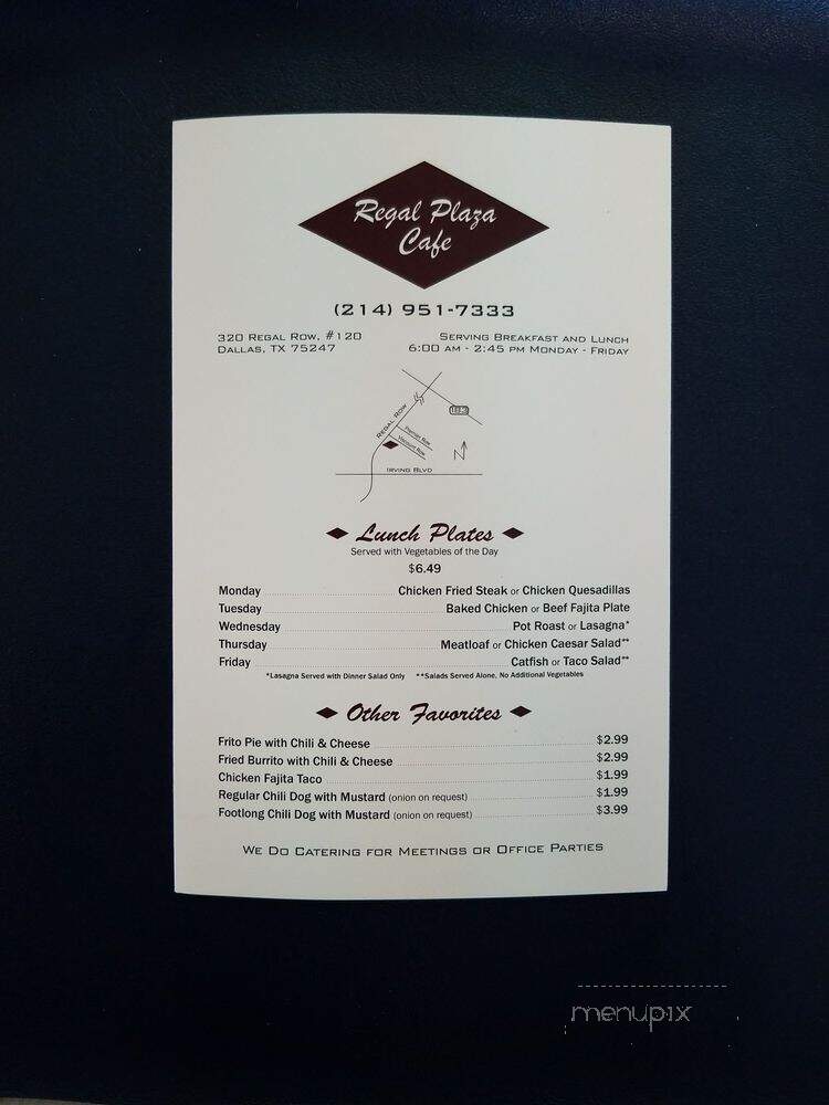 Regal Plaza Cafe - Dallas, TX menu_pic