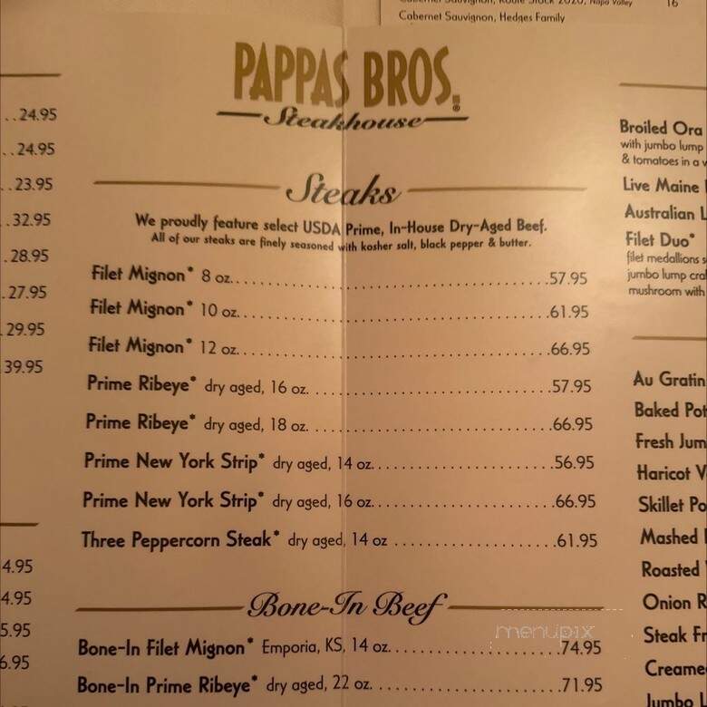 Pappas Brothers Steakhouse - Dallas, TX menu_pic
